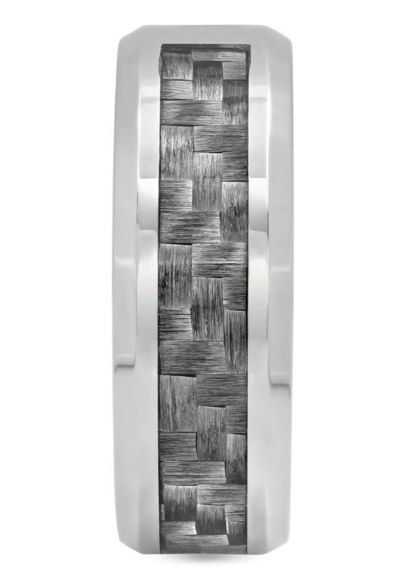 0.03 c.t. Diamond Patterned Inlay 8mm Beveled Band in Stainless Steel