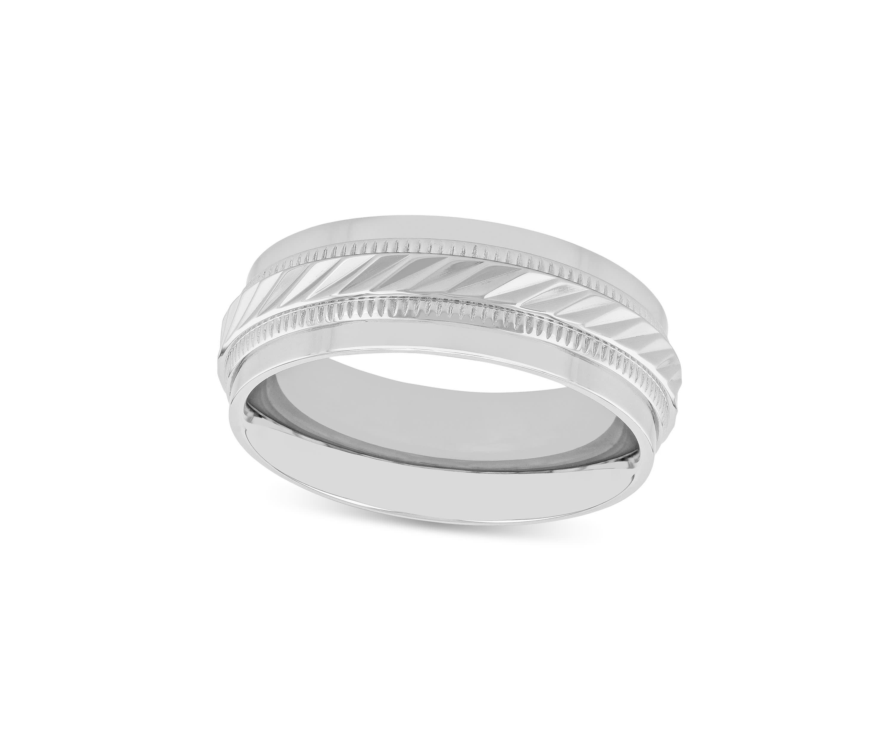 Wave Center Milgrain 8mm Band in Stainless Steel