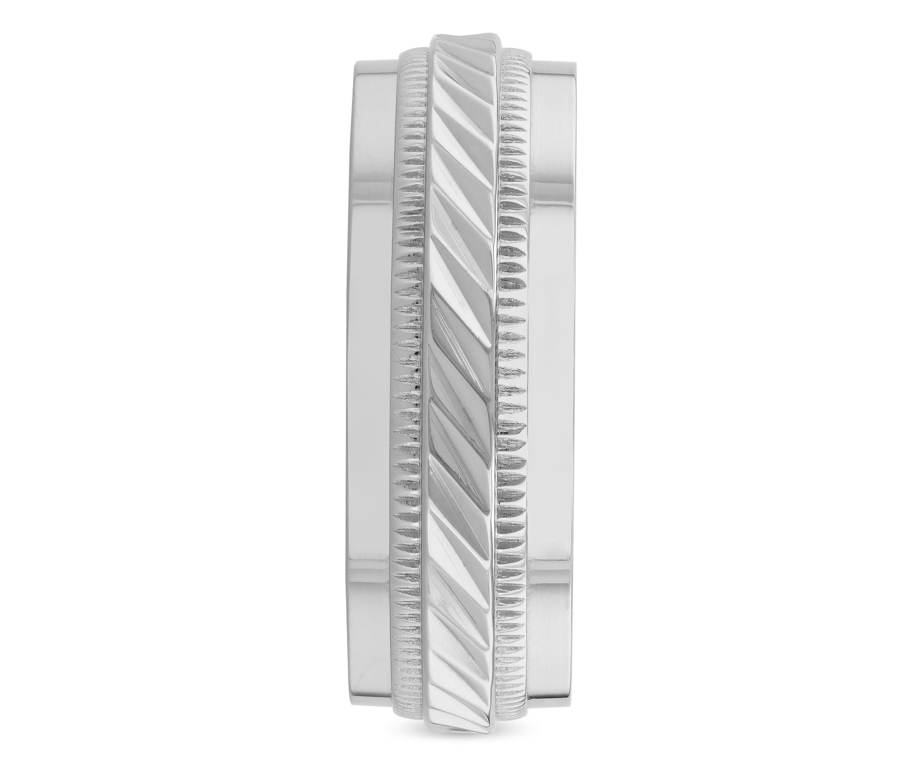 Wave Center Milgrain 8mm Band in Stainless Steel