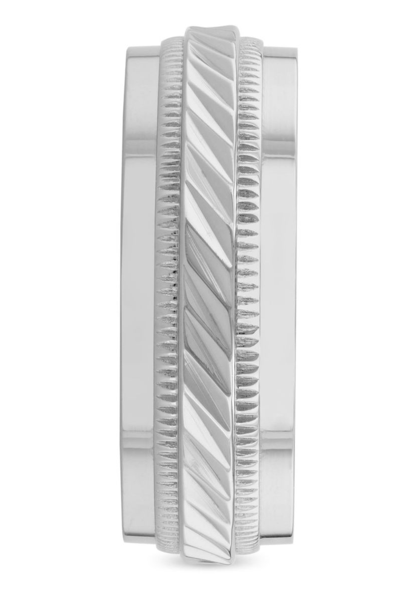 Wave Center Milgrain 8mm Band in Stainless Steel
