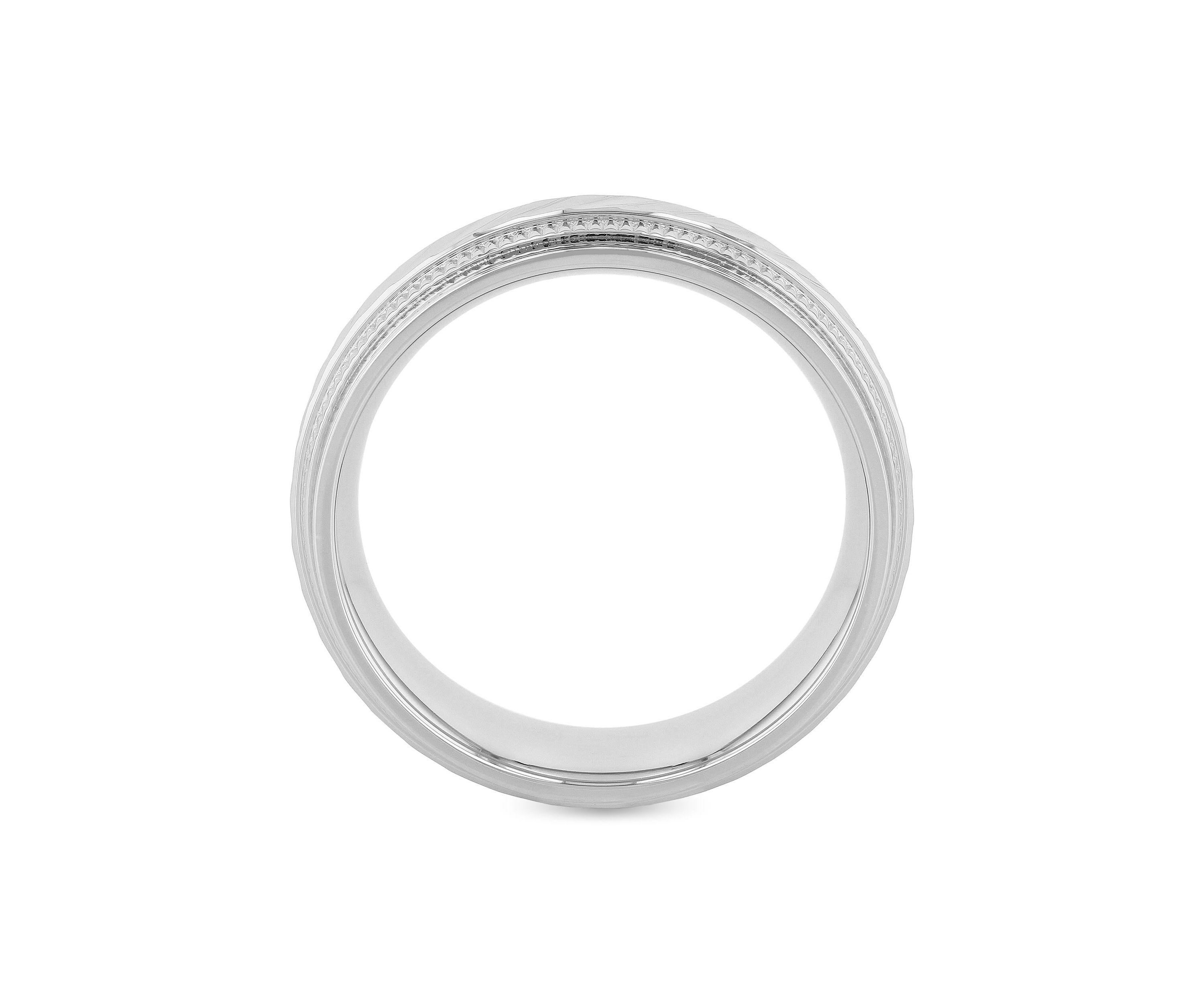 Wave Center Milgrain 8mm Band in Stainless Steel