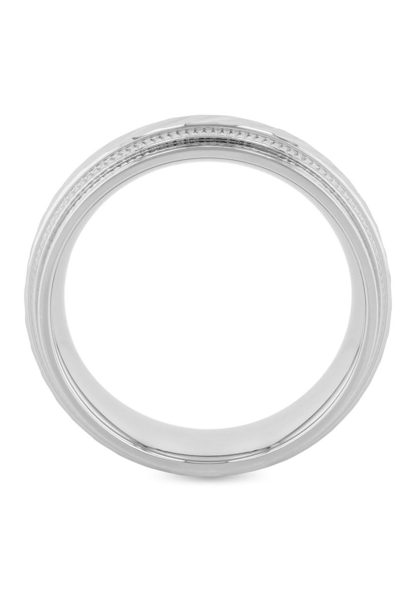 Wave Center Milgrain 8mm Band in Stainless Steel