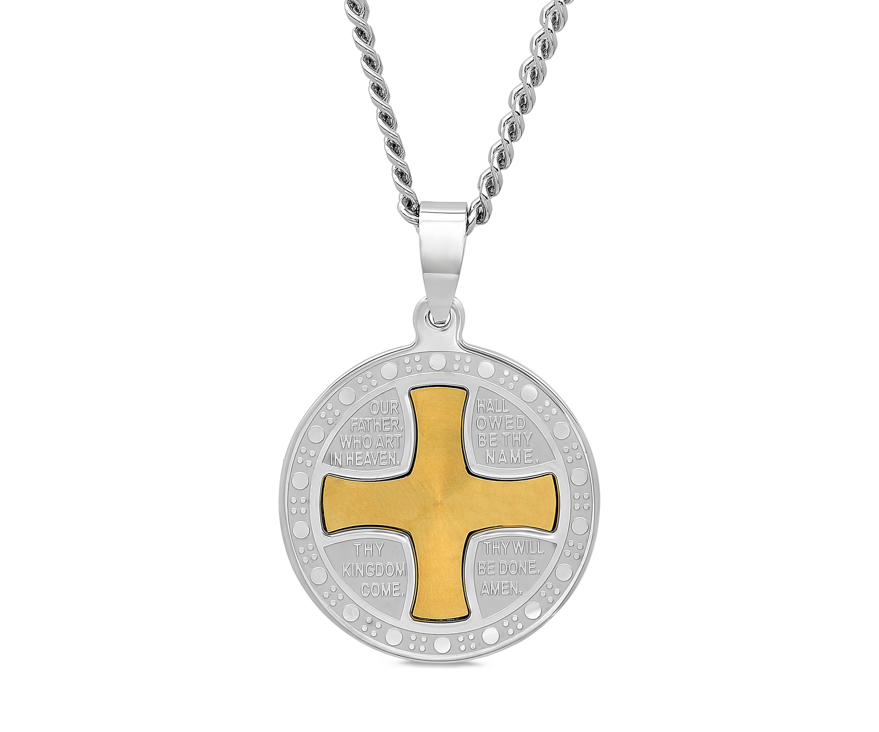 The Lords Prayer Medallion Pendant in Two-Tone Stainless Steel