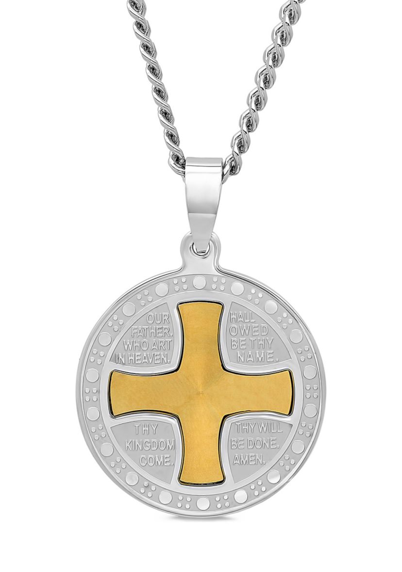 The Lords Prayer Medallion Pendant in Two-Tone Stainless Steel