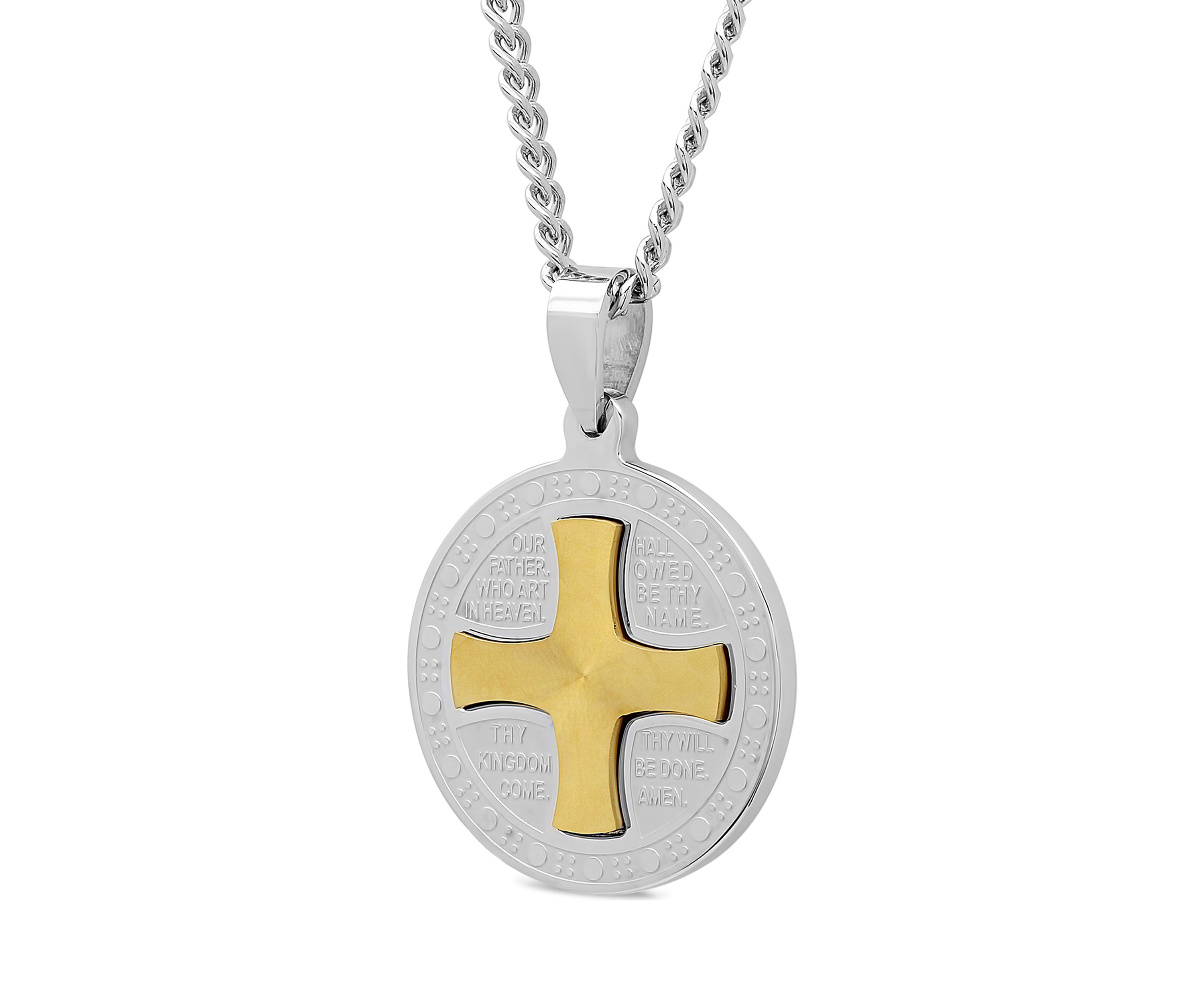 The Lords Prayer Medallion Pendant in Two-Tone Stainless Steel