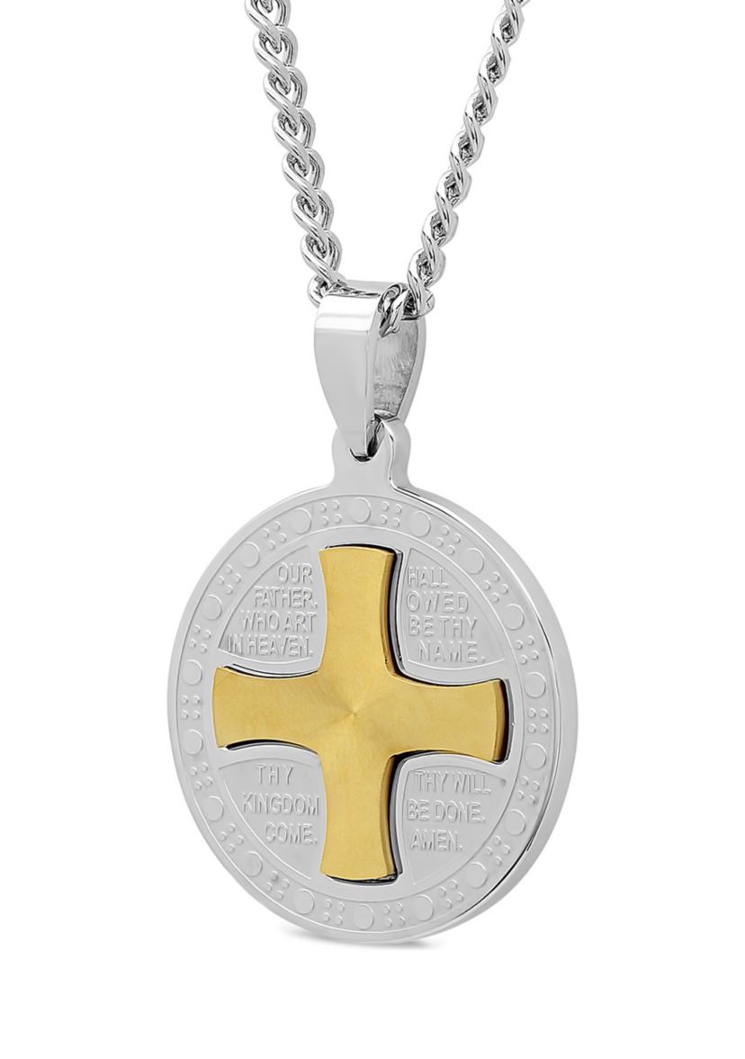 The Lords Prayer Medallion Pendant in Two-Tone Stainless Steel