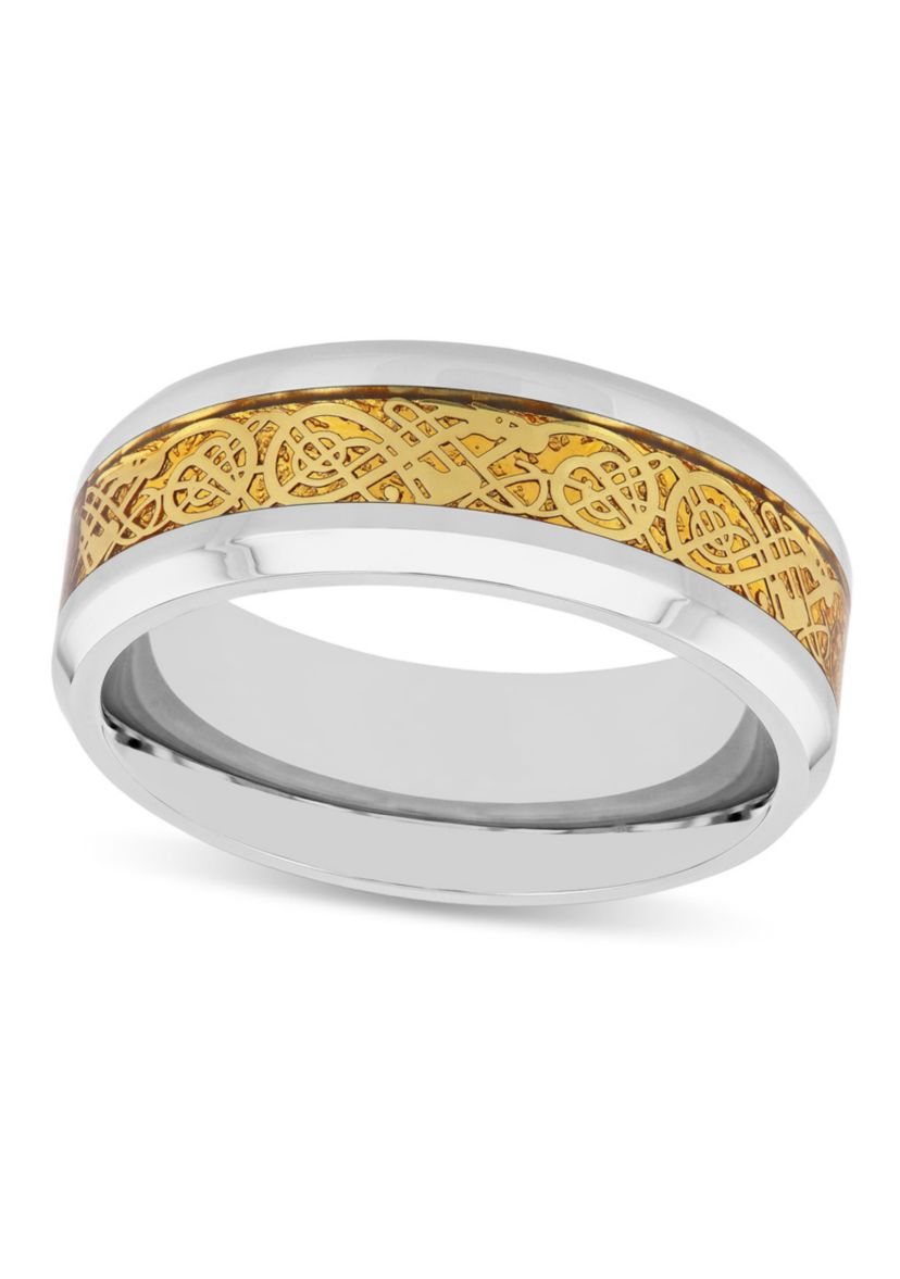 Gold-tone Inlay 8mm Band in Stainless Steel