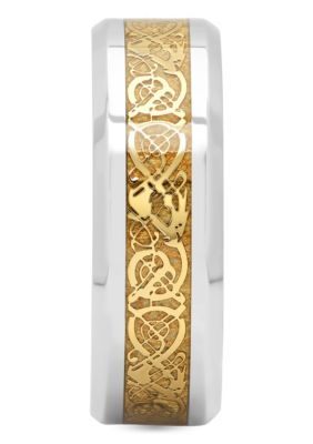 Gold-tone Inlay 8mm Band in Stainless Steel