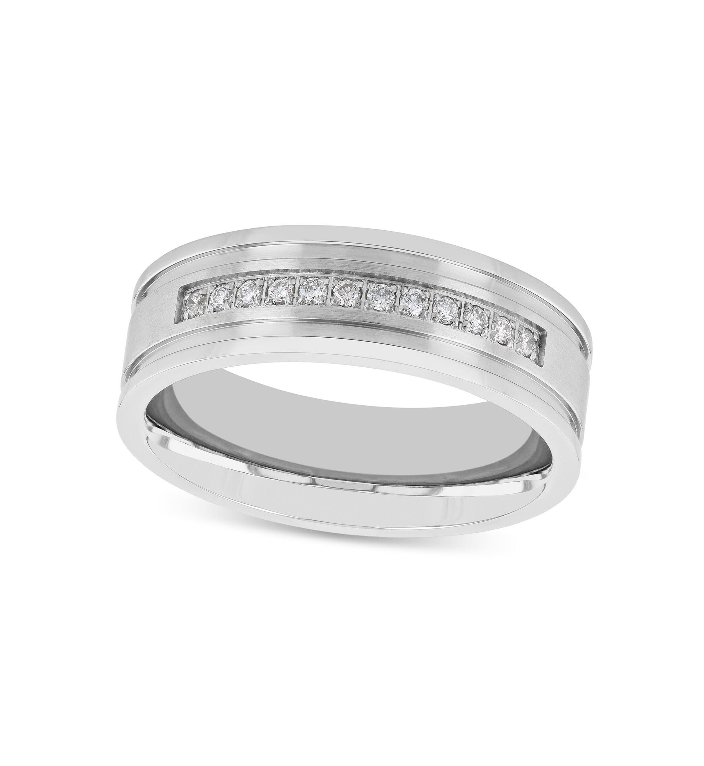 0.12 c.t.t.w. Channel 7mm Band in Stainless Steel