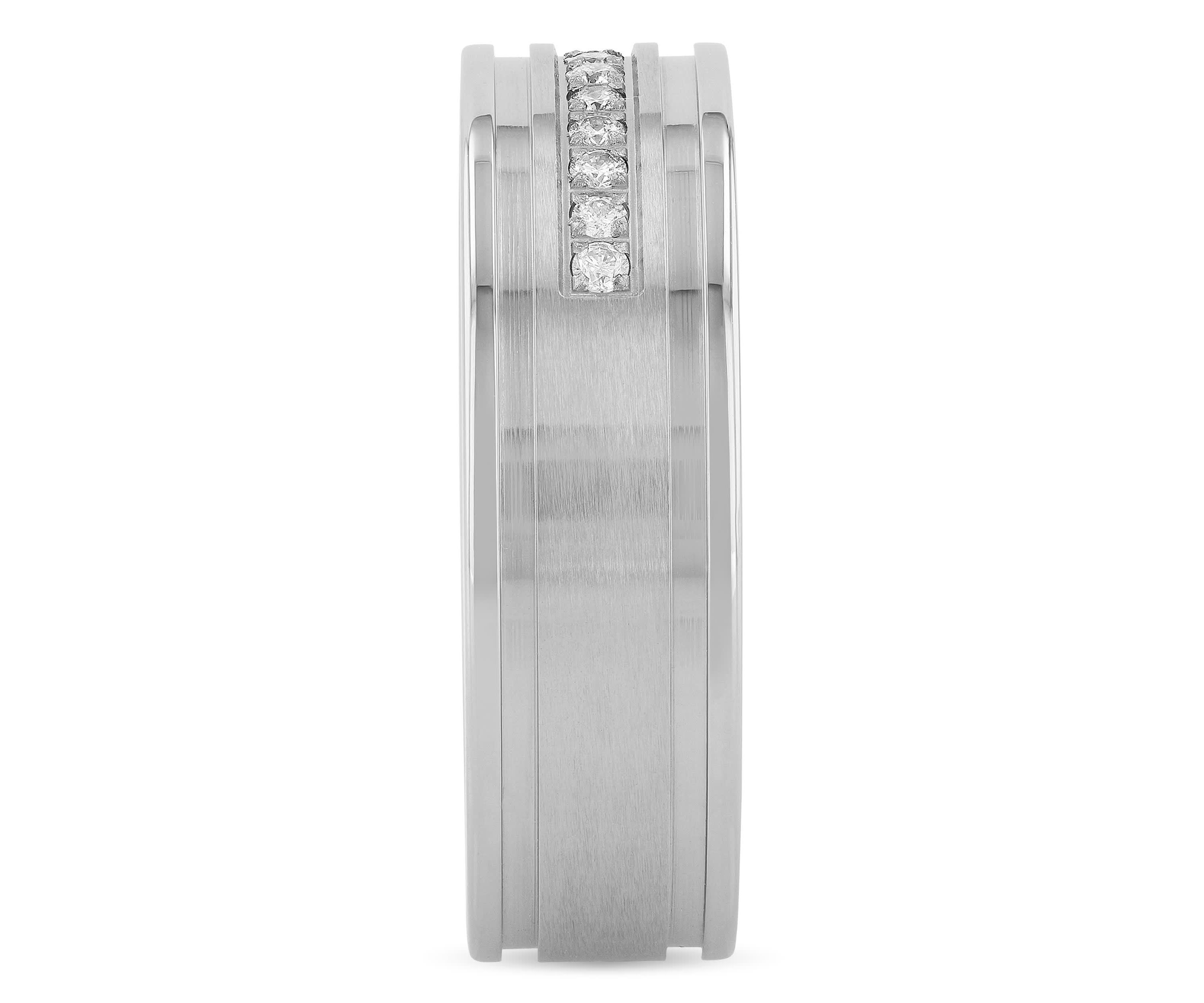 0.12 c.t.t.w. Channel 7mm Band in Stainless Steel