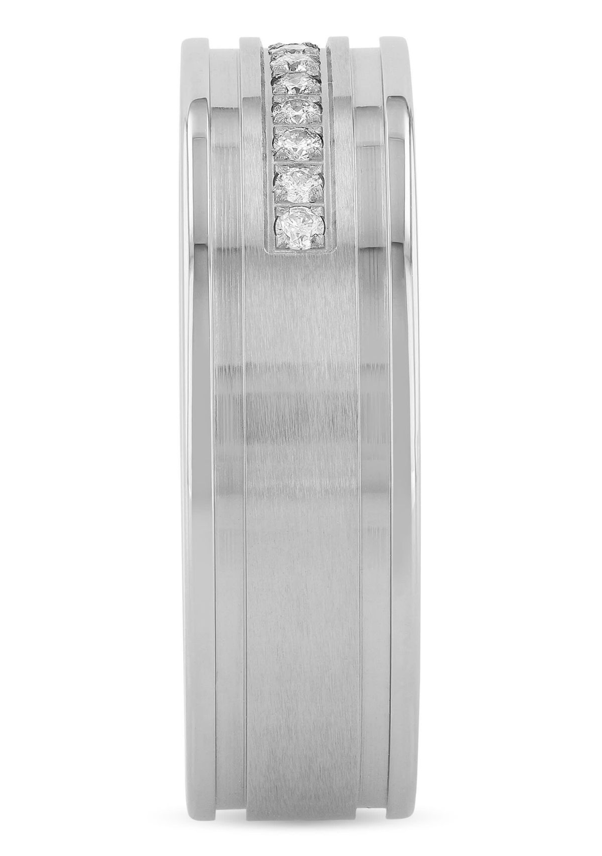 0.12 c.t.t.w. Channel 7mm Band in Stainless Steel