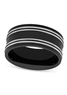 Belk & Co Men's Stripe 10mm Band in Two-tone Stainless Steel, Black, 7.5
