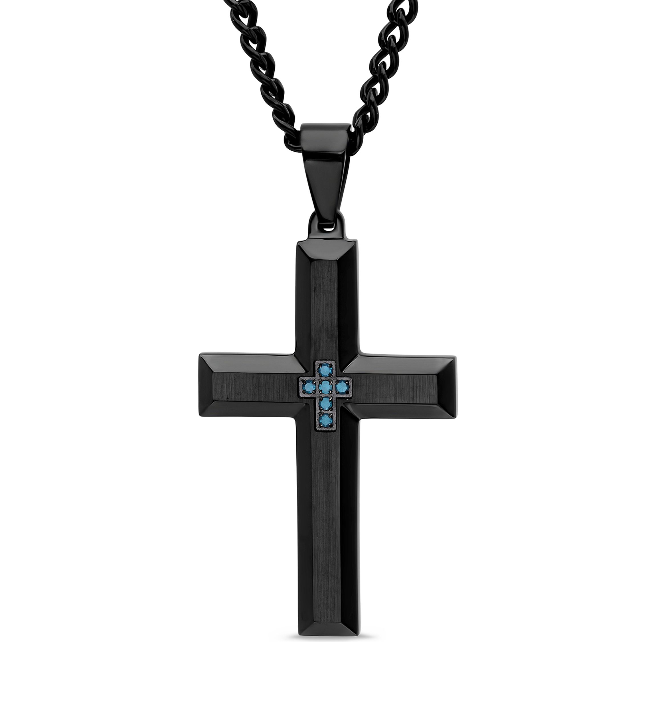 1/20CTW Blue Diamond Stainless Steel with Black Finish Pendant