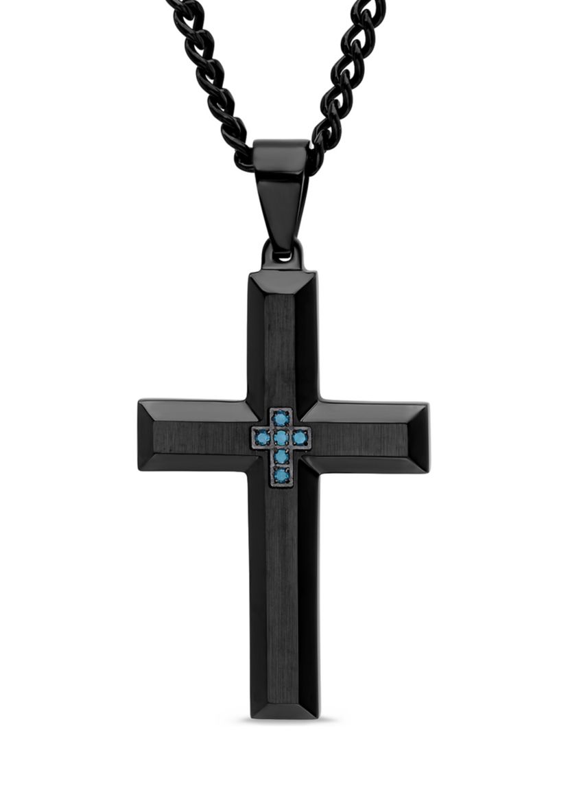 1/20CTW Blue Diamond Stainless Steel with Black Finish Pendant