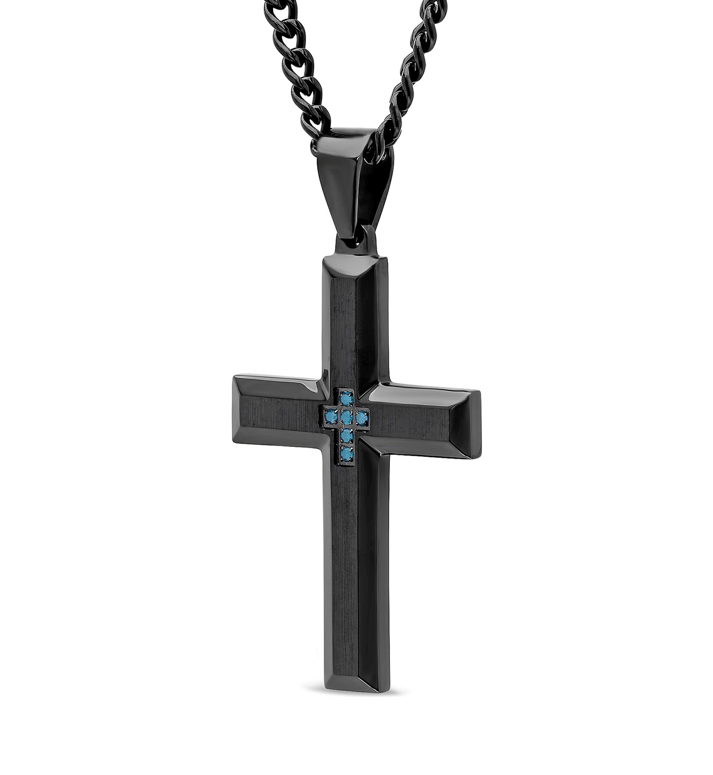 1/20CTW Blue Diamond Stainless Steel with Black Finish Pendant