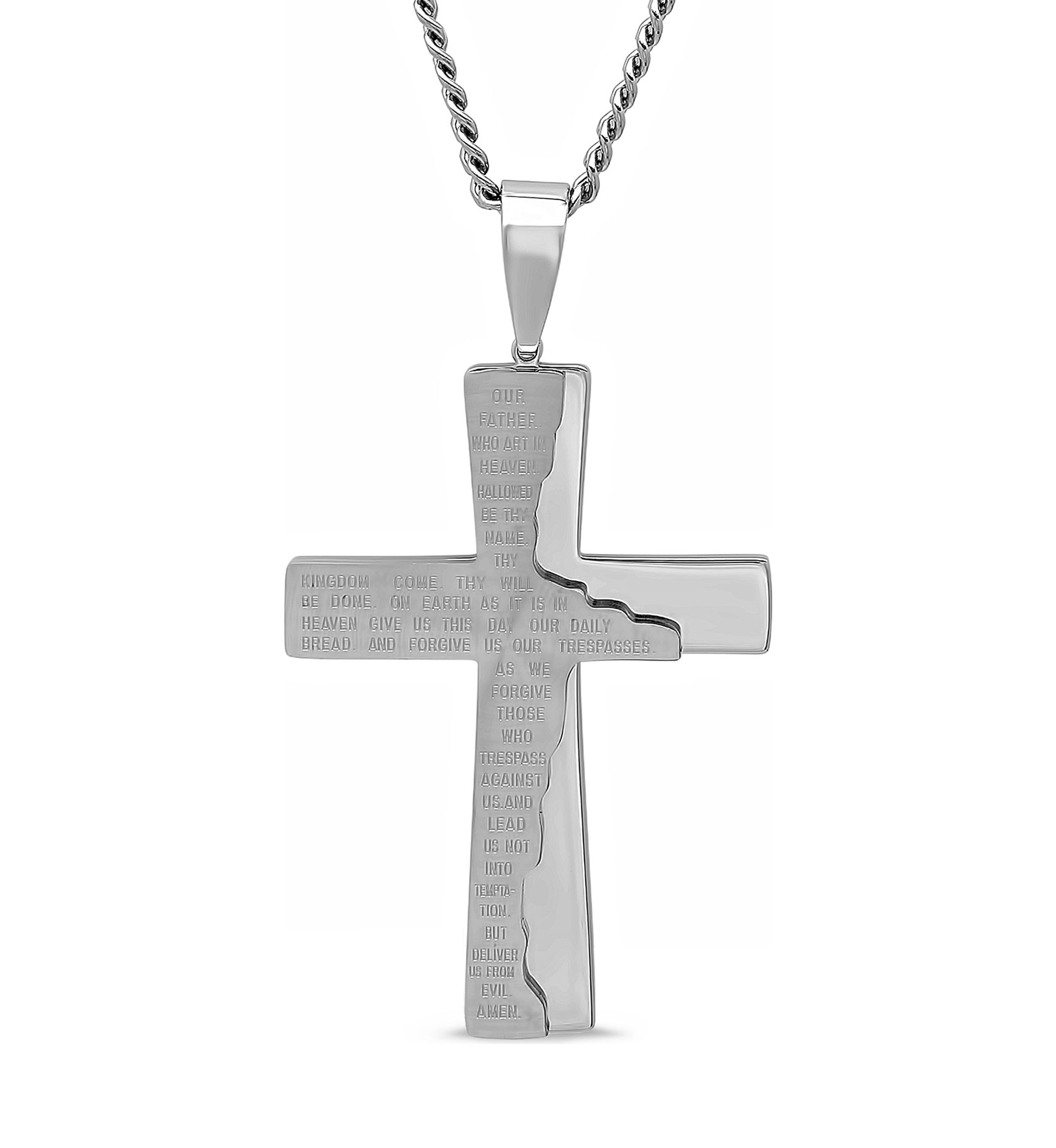 The Lords Prayer Tablet Cross Pendant in Stainless Steel