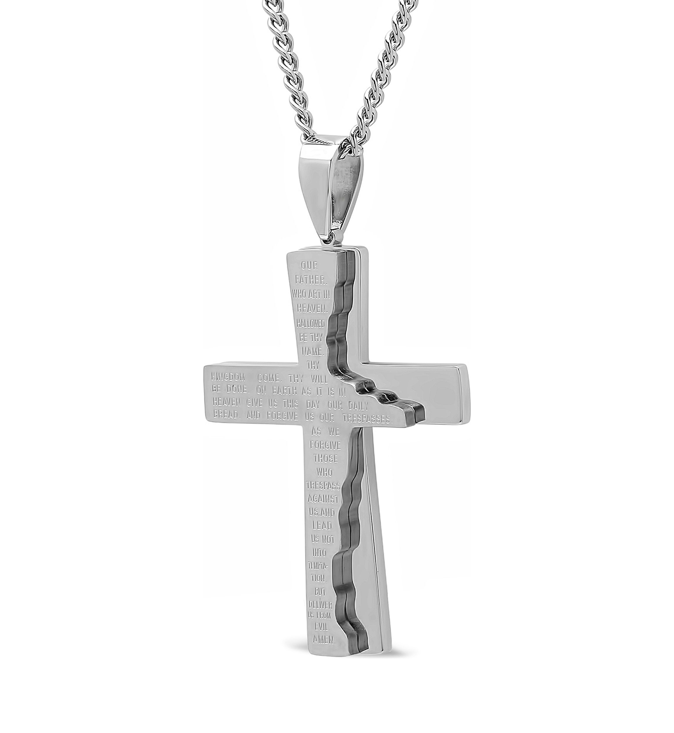 The Lords Prayer Tablet Cross Pendant in Stainless Steel