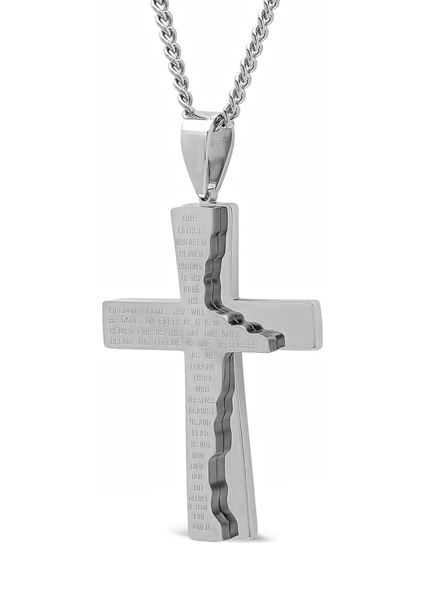 The Lords Prayer Tablet Cross Pendant in Stainless Steel