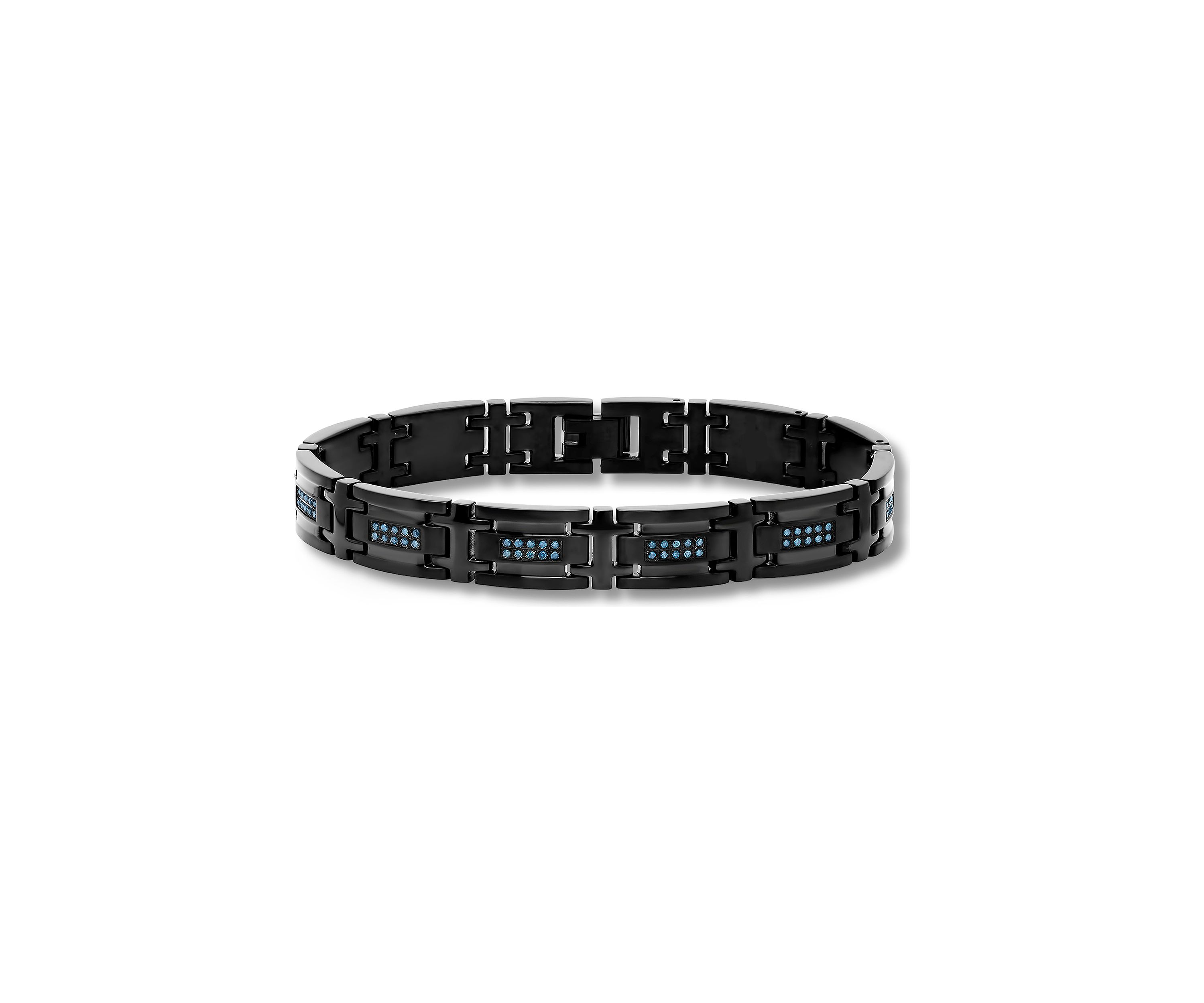 1/2 ct. t.w. Blue Diamond Link Bracelet in Black Stainless Steel