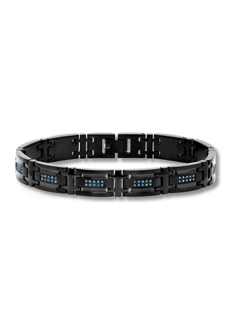 1/2 ct. t.w. Blue Diamond Link Bracelet in Black Stainless Steel