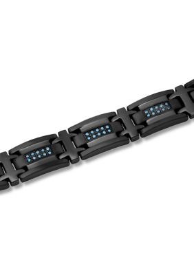 1/2 ct. t.w. Blue Diamond Link Bracelet in Black Stainless Steel