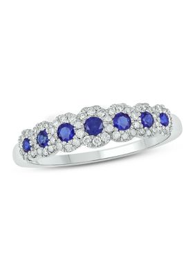 Belk & Co 1/10 Ct. T.w. White Diamond Created Blue Sapphire Band Ring In Sterling Silver