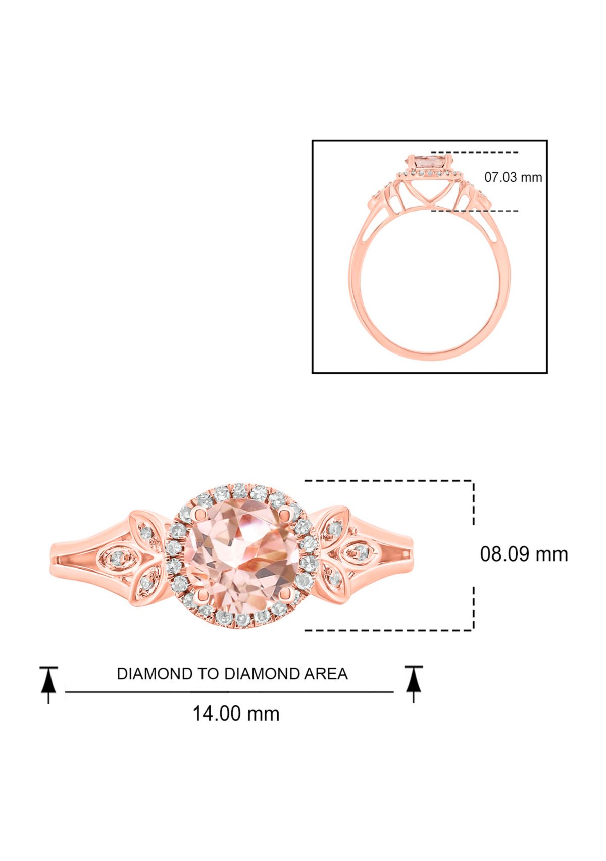 1/10 ct. t.w. White Diamond and 5/8 ct. t.w. Morganite Promise Ring in 10k Rose Gold