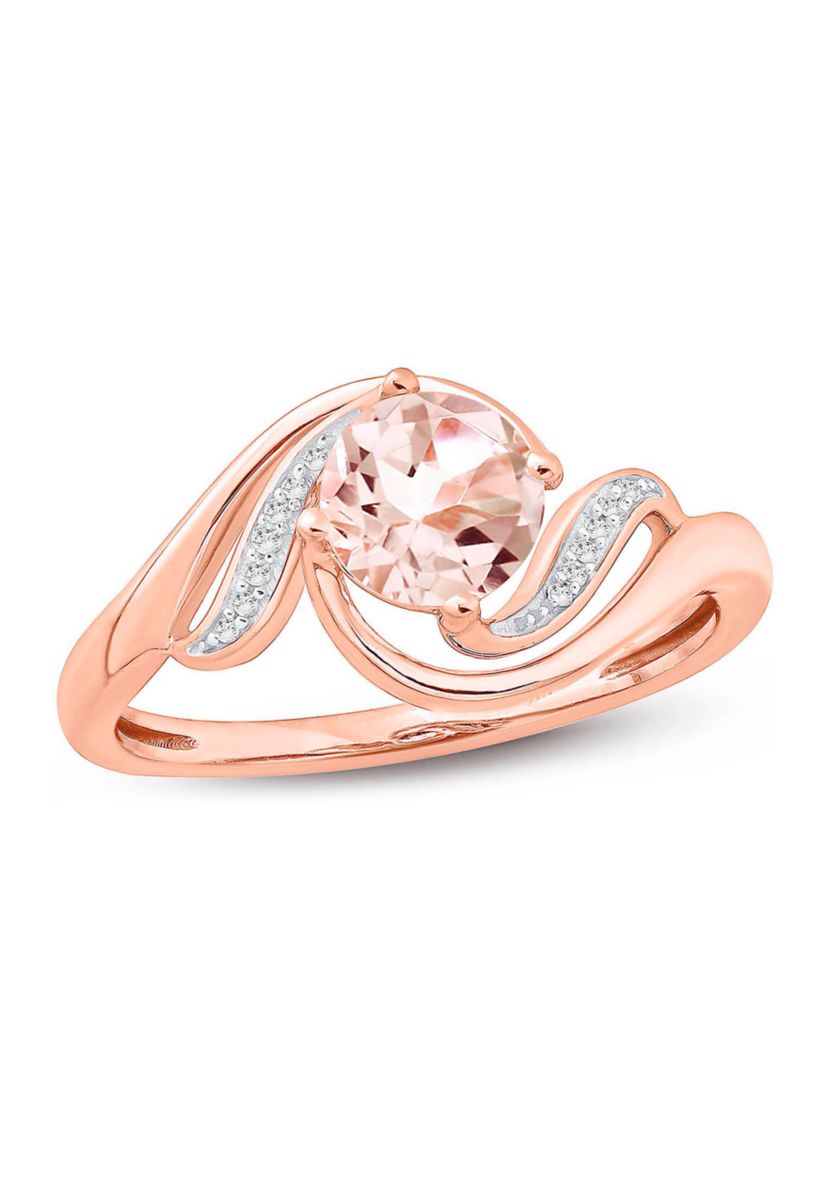 1/10 ct. t.w. White Diamond and 5/8 ct. t.w.  Morganite Promise Ring in 10k Rose Gold