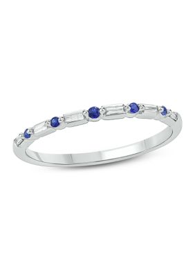 Belk & Co 1/10 Ct. T.w. Blue Sapphire And 1/10 Ct. T.w. White Diamond Band Ring In 14K White Gold