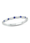 1/10 ct. t.w. Blue Sapphire and  1/10 ct. t.w. White Diamond Band Ring in 14K White Gold