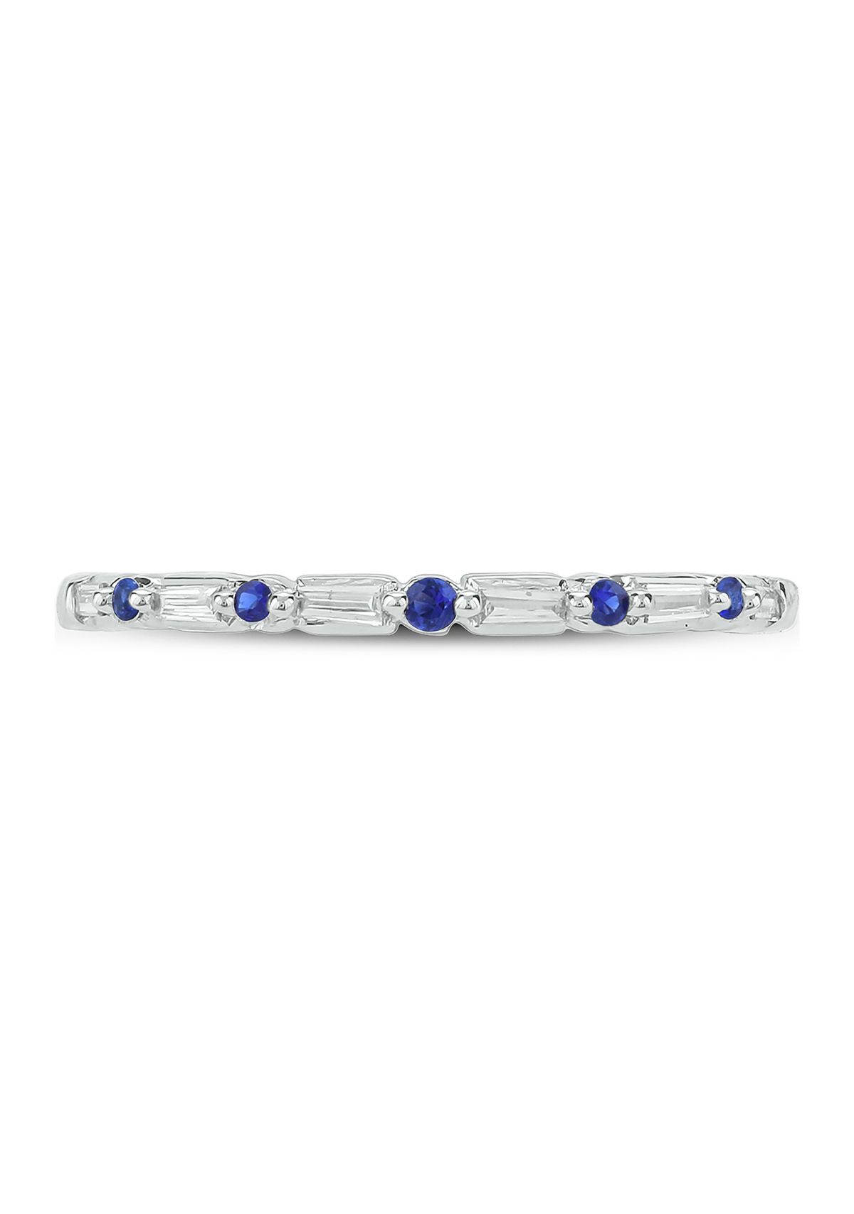 1/10 ct. t.w. Blue Sapphire and  1/10 ct. t.w. White Diamond Band Ring in 14K White Gold