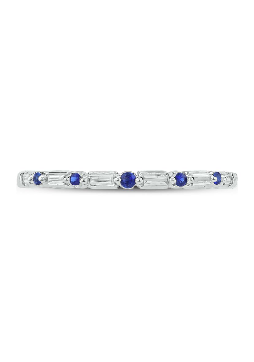 1/10 ct. t.w. Blue Sapphire and  1/10 ct. t.w. White Diamond Band Ring in 14K White Gold