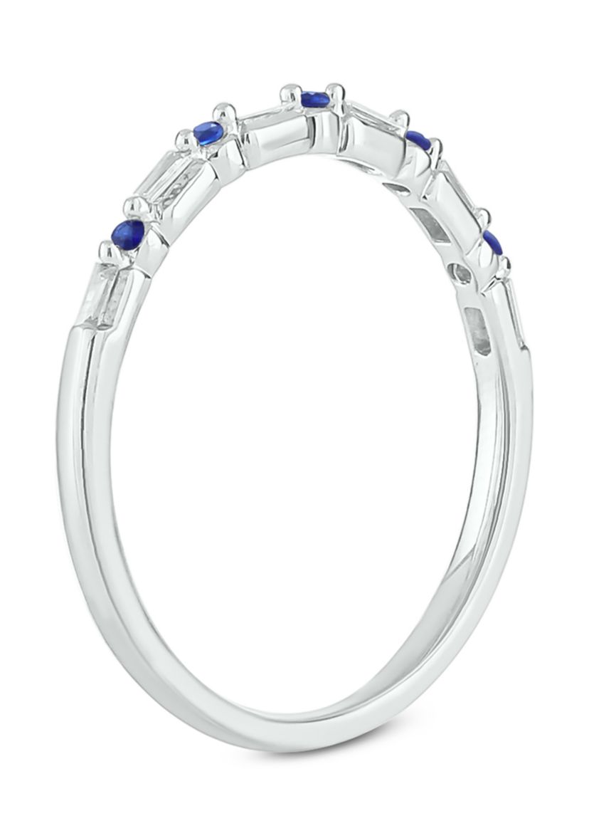 1/10 ct. t.w. Blue Sapphire and  1/10 ct. t.w. White Diamond Band Ring in 14K White Gold