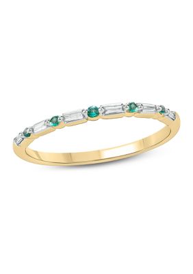Belk & Co 1/10 Ct. T.w. Emerald And 1/10 Ct. T.w. White Diamond Band Ring In 14K Yellow Gold