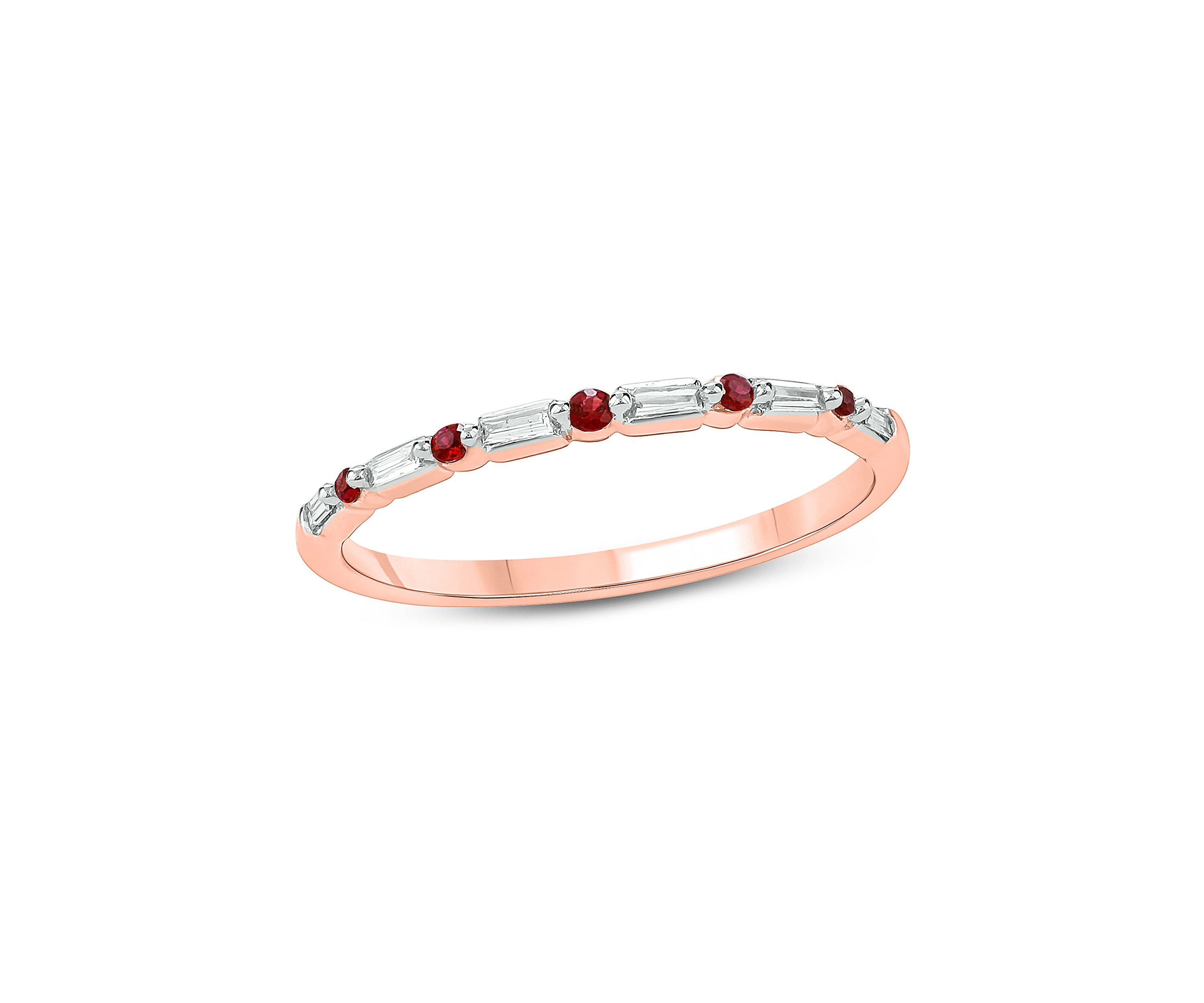 1/10 ct. t.w. Ruby and 0.06 ct. t.w. White Diamond Band Ring in 14K Rose Gold