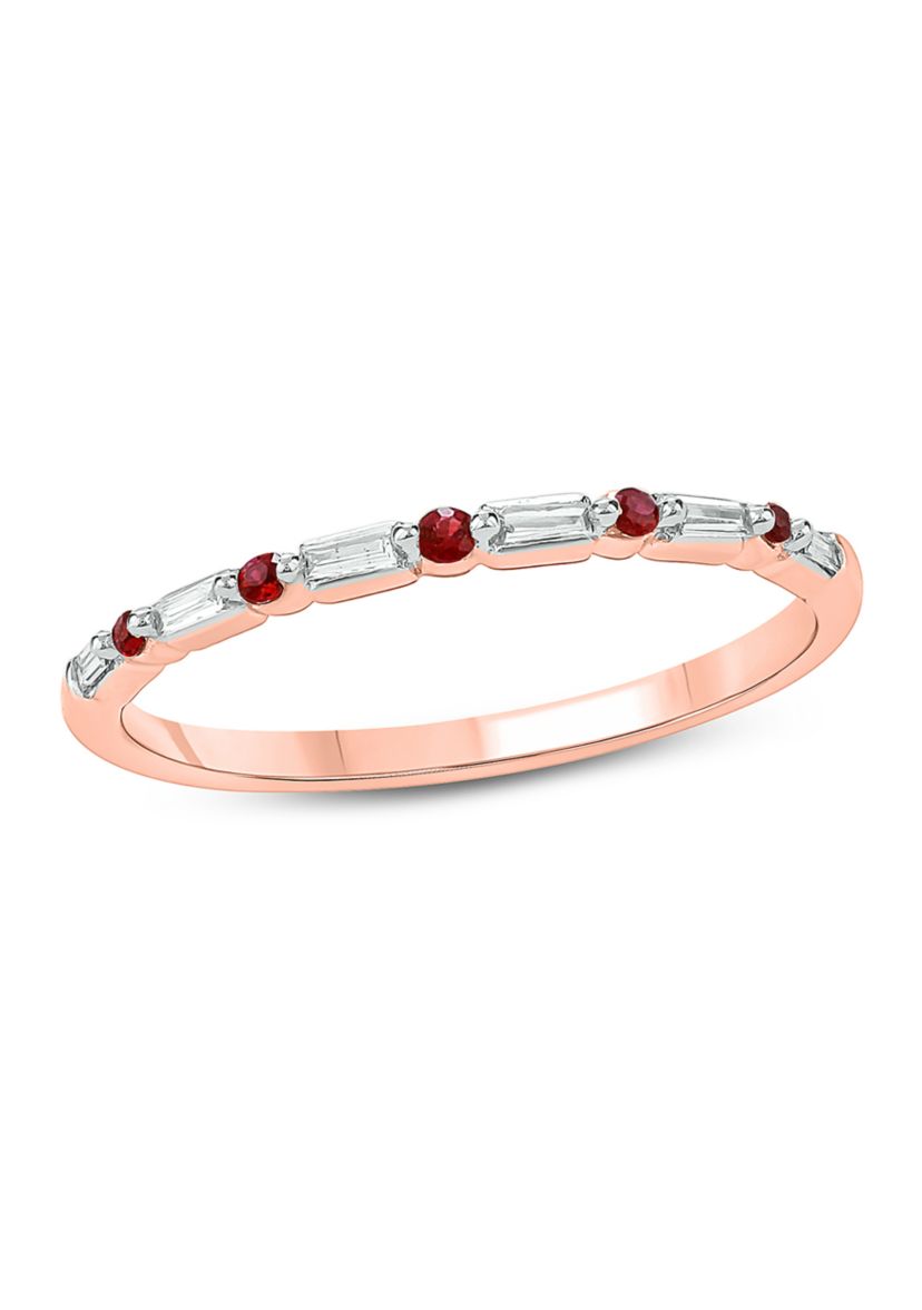 1/10 ct. t.w. Ruby and 0.06 ct. t.w. White Diamond Band Ring in 14K Rose Gold