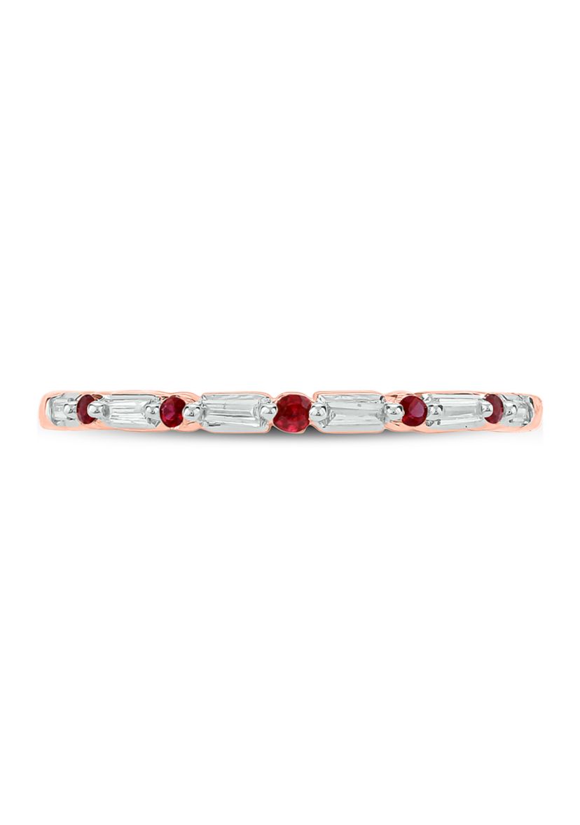 1/10 ct. t.w. Ruby and 0.06 ct. t.w. White Diamond Band Ring in 14K Rose Gold