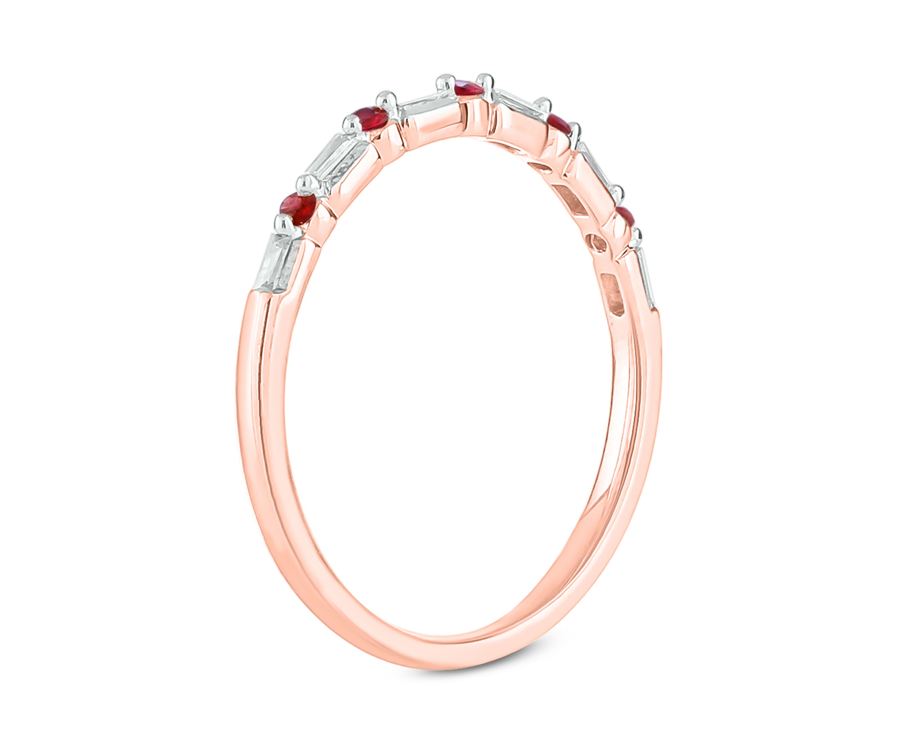 1/10 ct. t.w. Ruby and 0.06 ct. t.w. White Diamond Band Ring in 14K Rose Gold