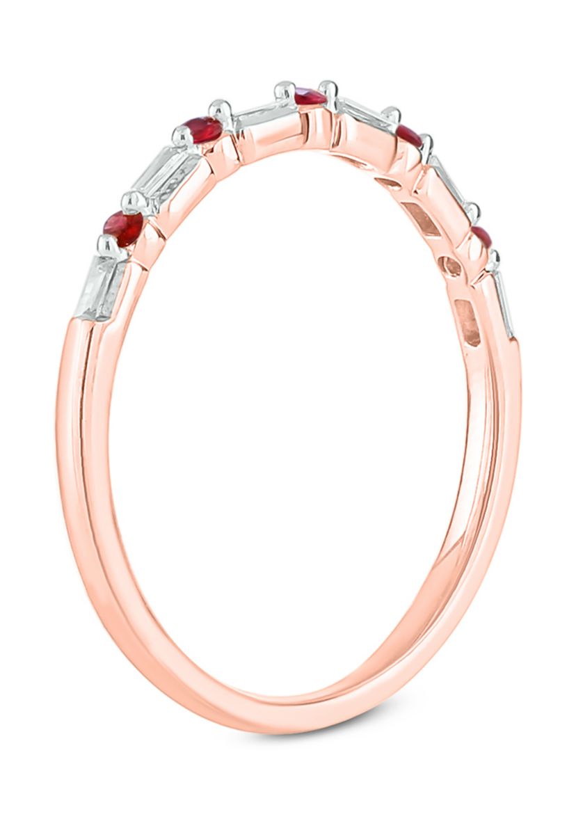 1/10 ct. t.w. Ruby and 0.06 ct. t.w. White Diamond Band Ring in 14K Rose Gold