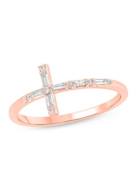 Belk & Co 1/10 ct. t.w. Diamond Cross Ring in 14K Rose Gold, 6