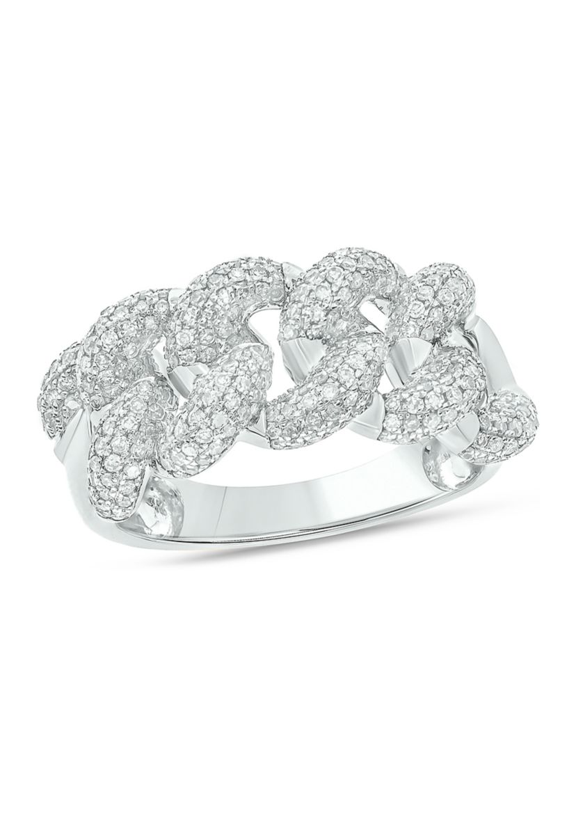 1 ct. t.w. Diamond Cuban Band Ring in Sterling Silver