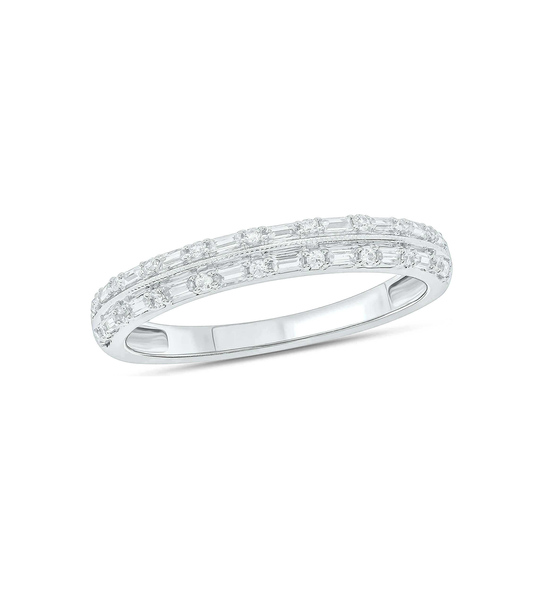 1/5 ct. t.w. Baguette Round White Diamond Anniversary Band in 14K White Gold 
