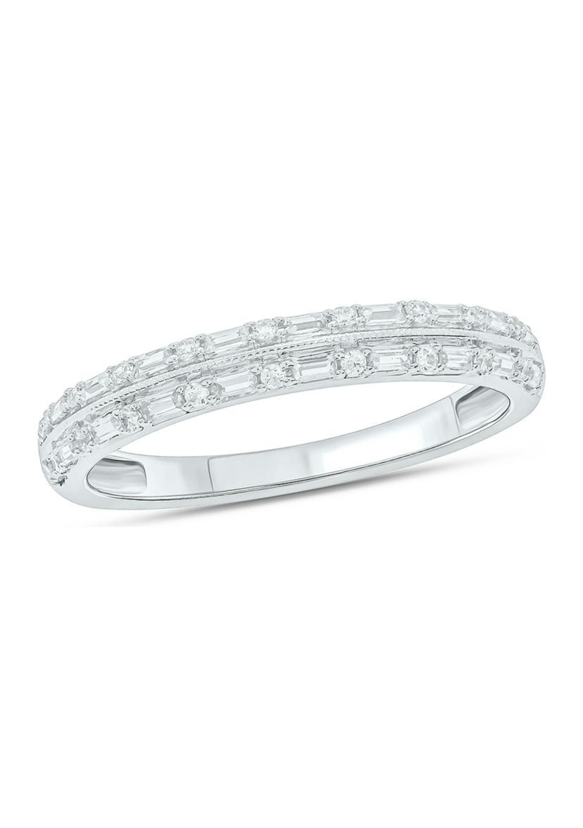 1/5 ct. t.w. Baguette Round White Diamond Anniversary Band in 14K White Gold 