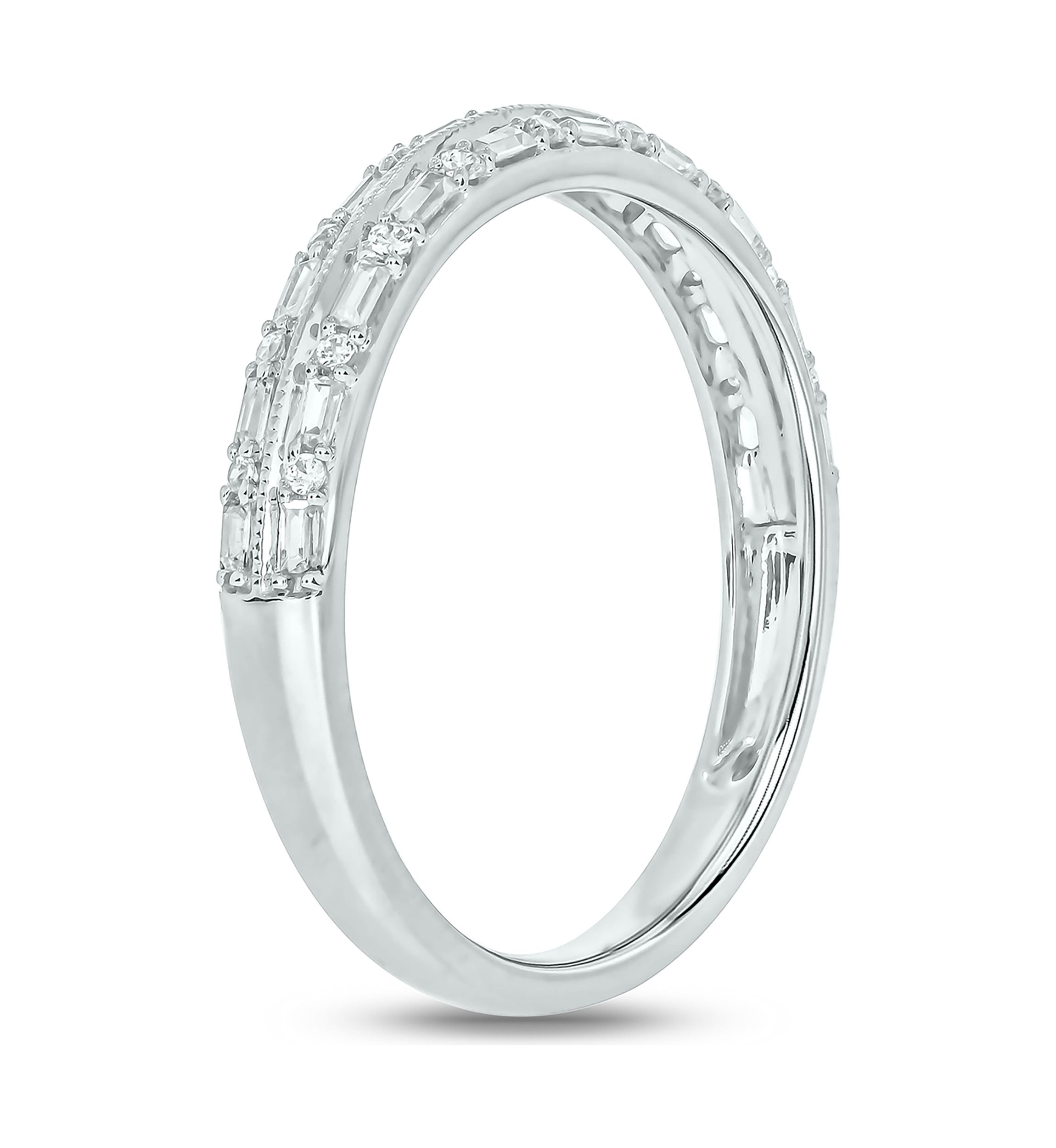 1/5 ct. t.w. Baguette Round White Diamond Anniversary Band in 14K White Gold 