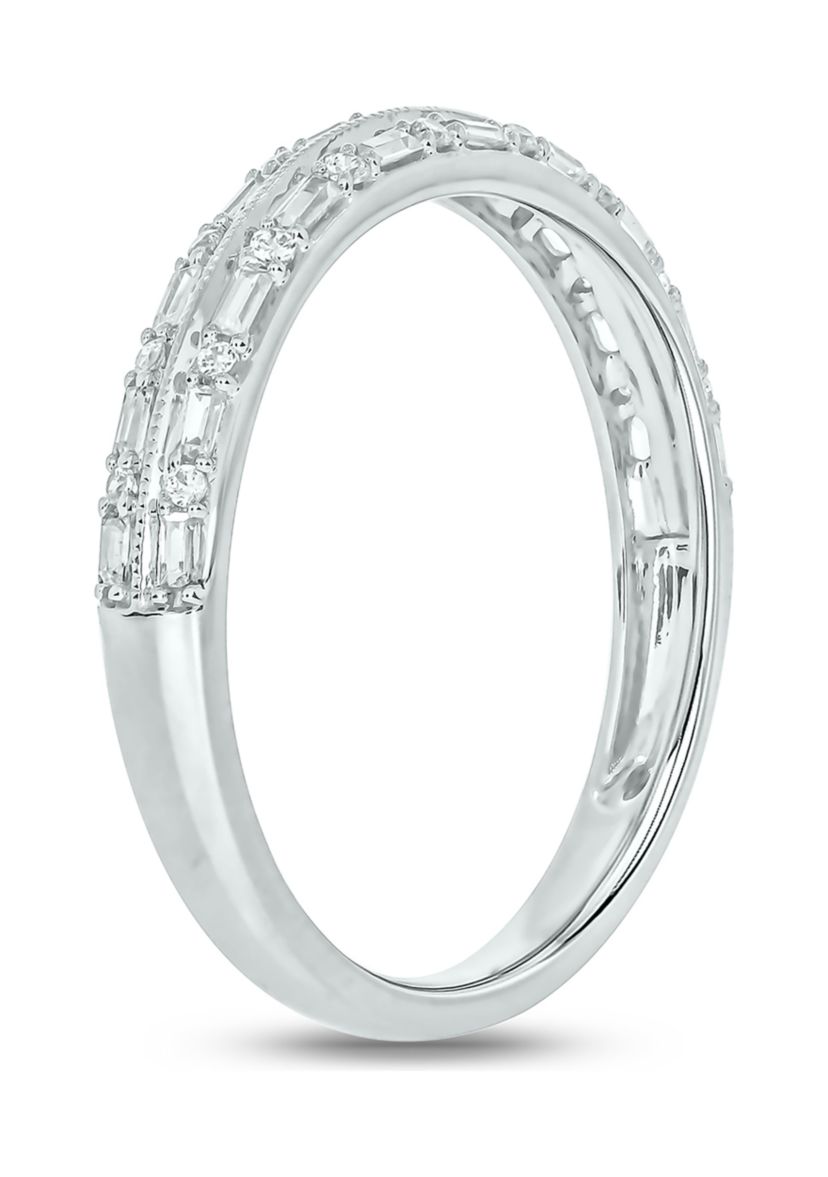 1/5 ct. t.w. Baguette Round White Diamond Anniversary Band in 14K White Gold 