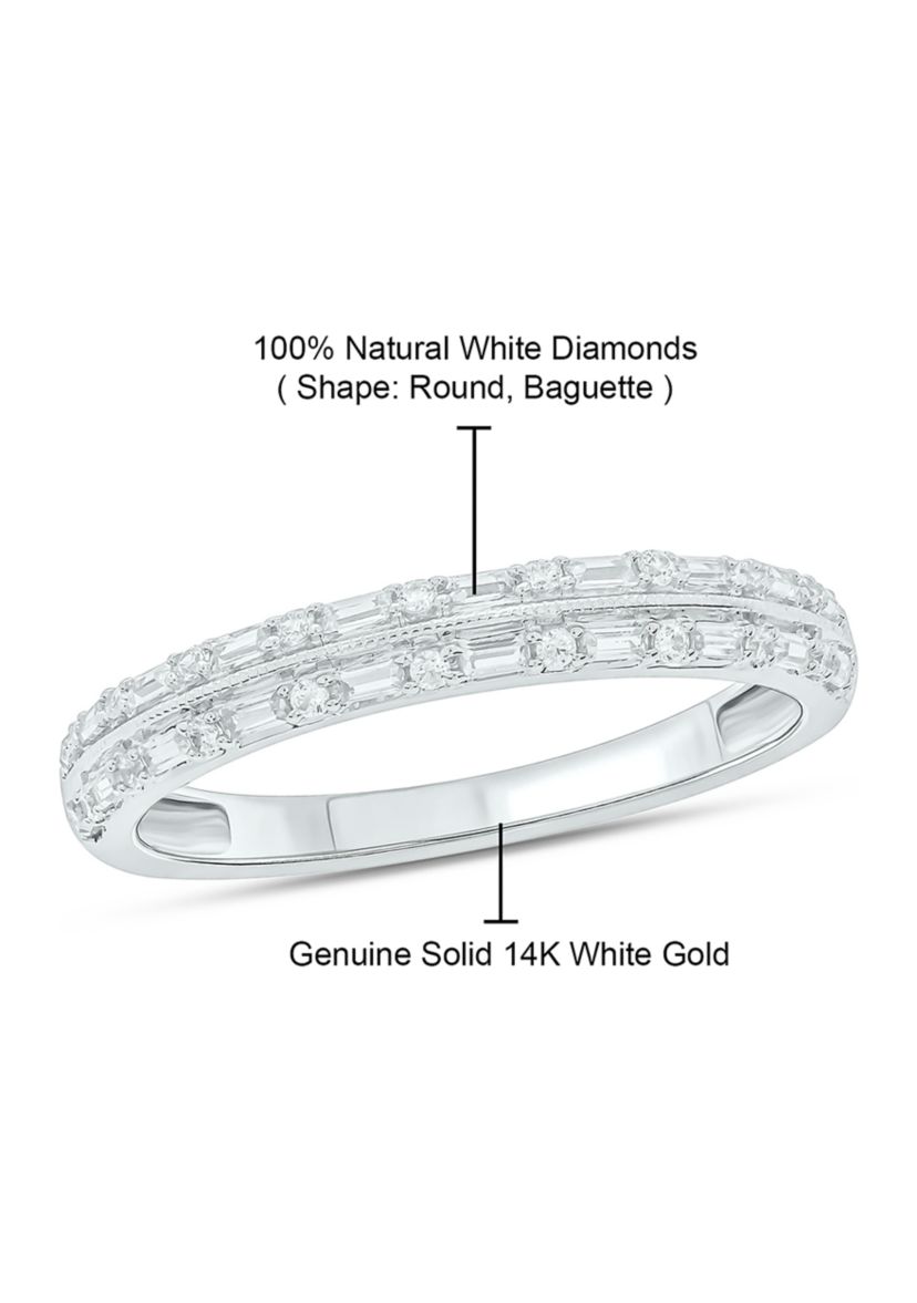 1/5 ct. t.w. Baguette Round White Diamond Anniversary Band in 14K White Gold 