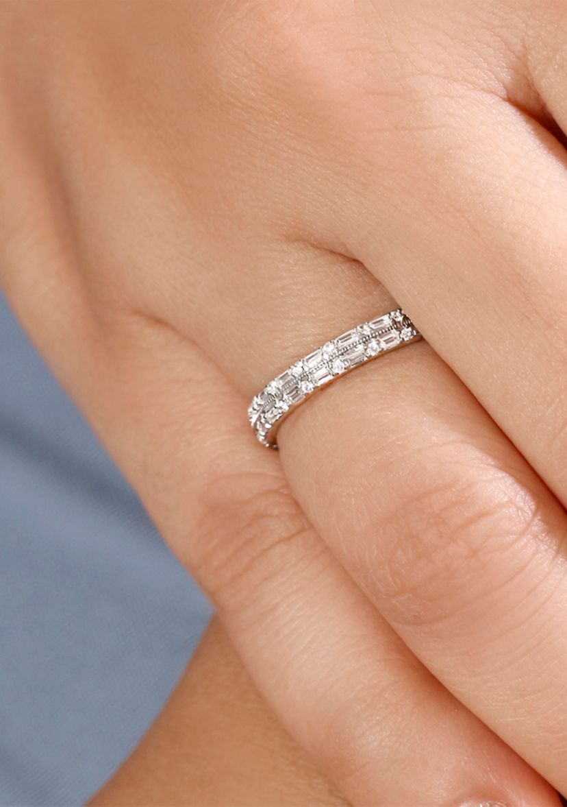 1/5 ct. t.w. Baguette Round White Diamond Anniversary Band in 14K White Gold 