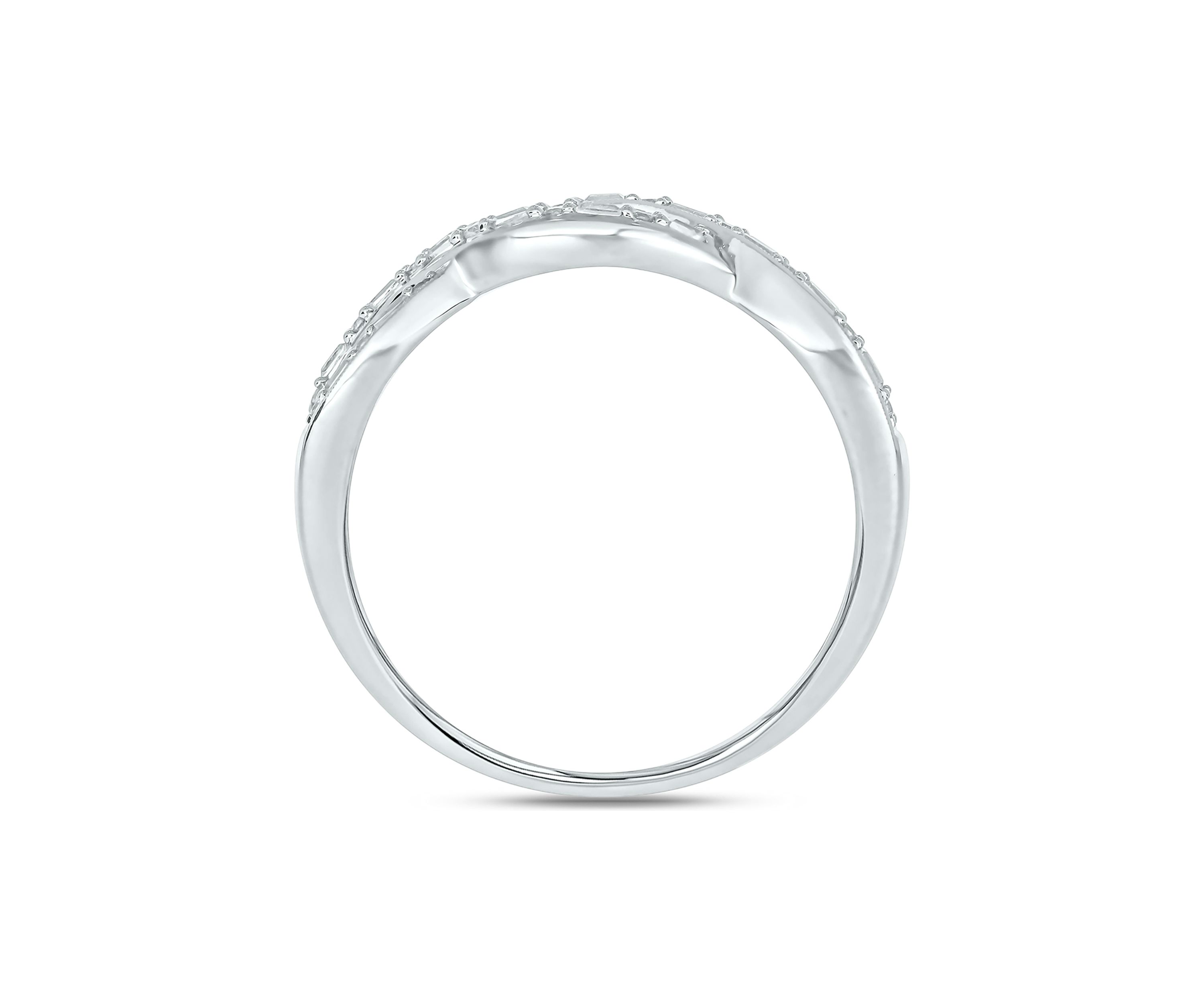 1/6 ct. t.w. Baguette Round White Diamond Criss Cross Anniversary Band in 14K White Gold 