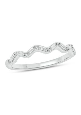 Belk & Co 1/10 Ct. T.w. Baguette Round White Diamond Wave Anniversary Band In 14K White Gold