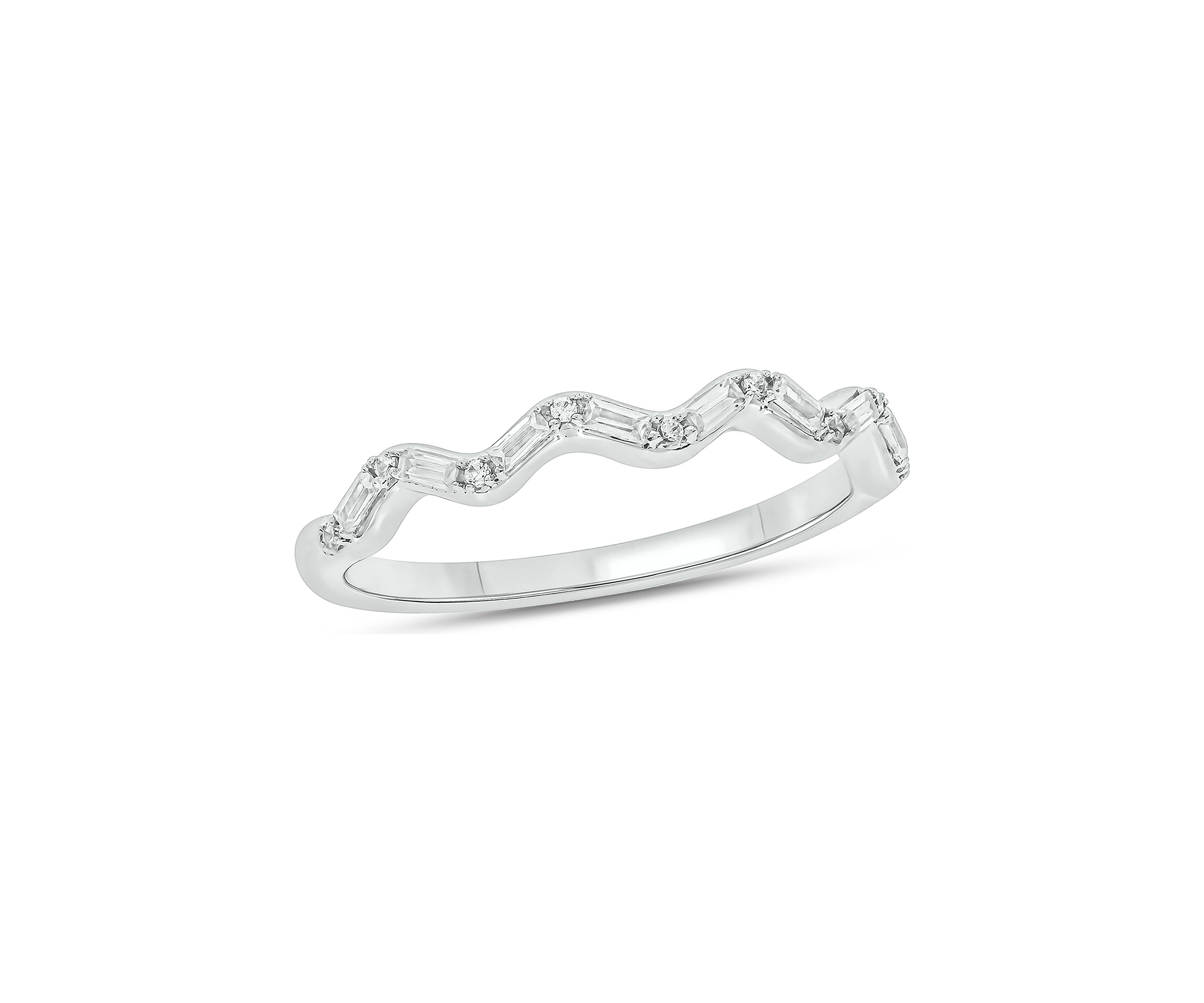 1/10 ct. t.w. Baguette Round White Diamond Wave Anniversary Band in 14K White Gold 
